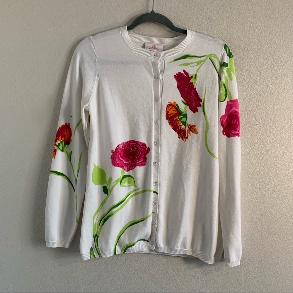 Quacker Factory Floral Knit Cardigan